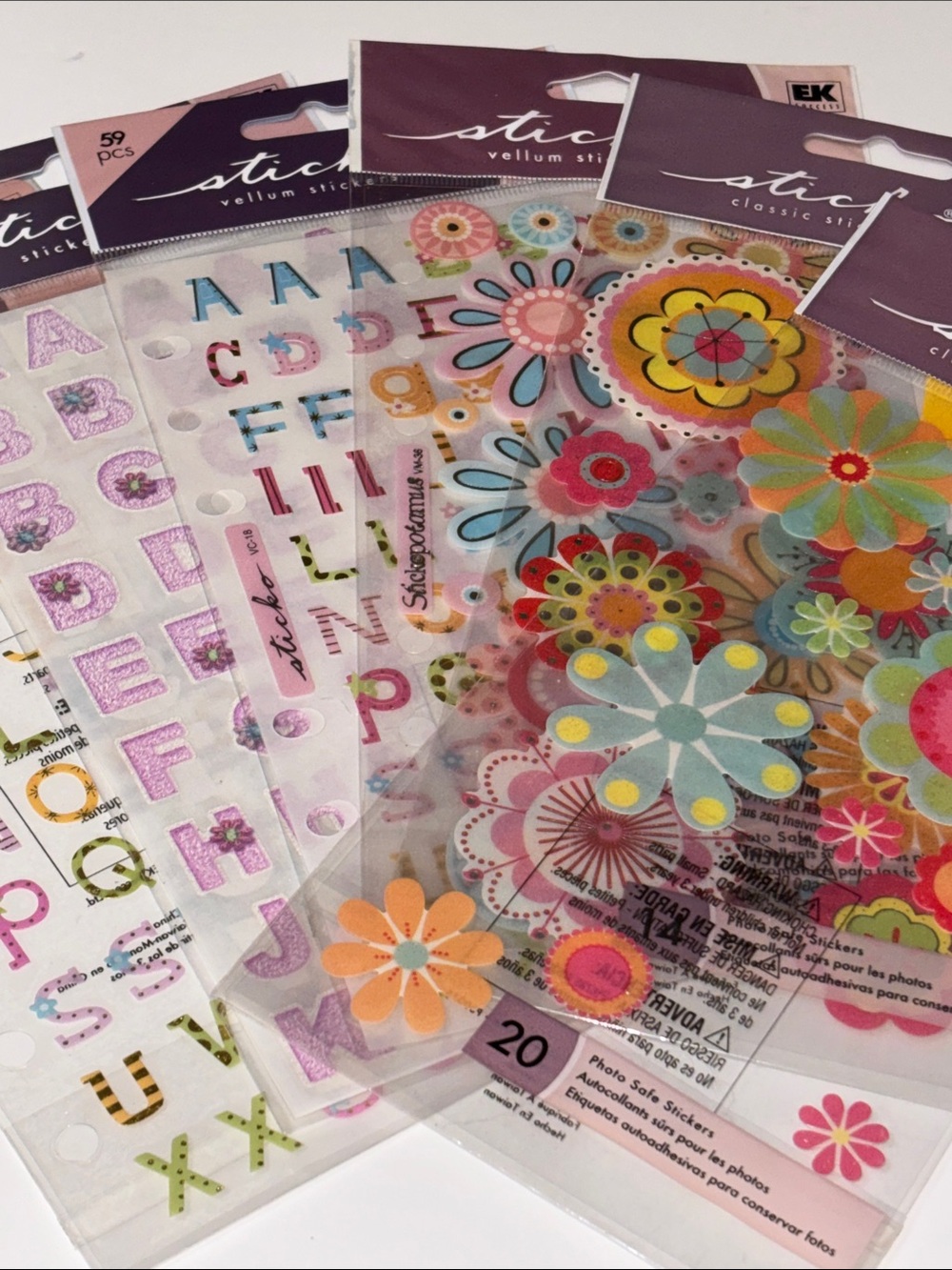 STICKO VELLUM Floral and Alphabet Sticker PackS VELLUM PASTEL ALPHABET NWT